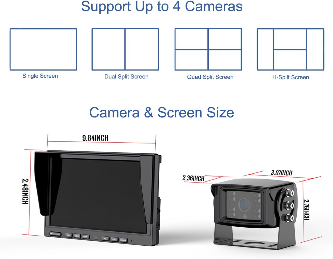 2 Wireless Side View Backup Cameras with a split screen monitor for trailers