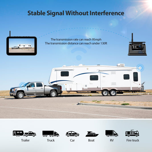 Solar-Powered Wireless Backup Camera with Adjustable Lens to