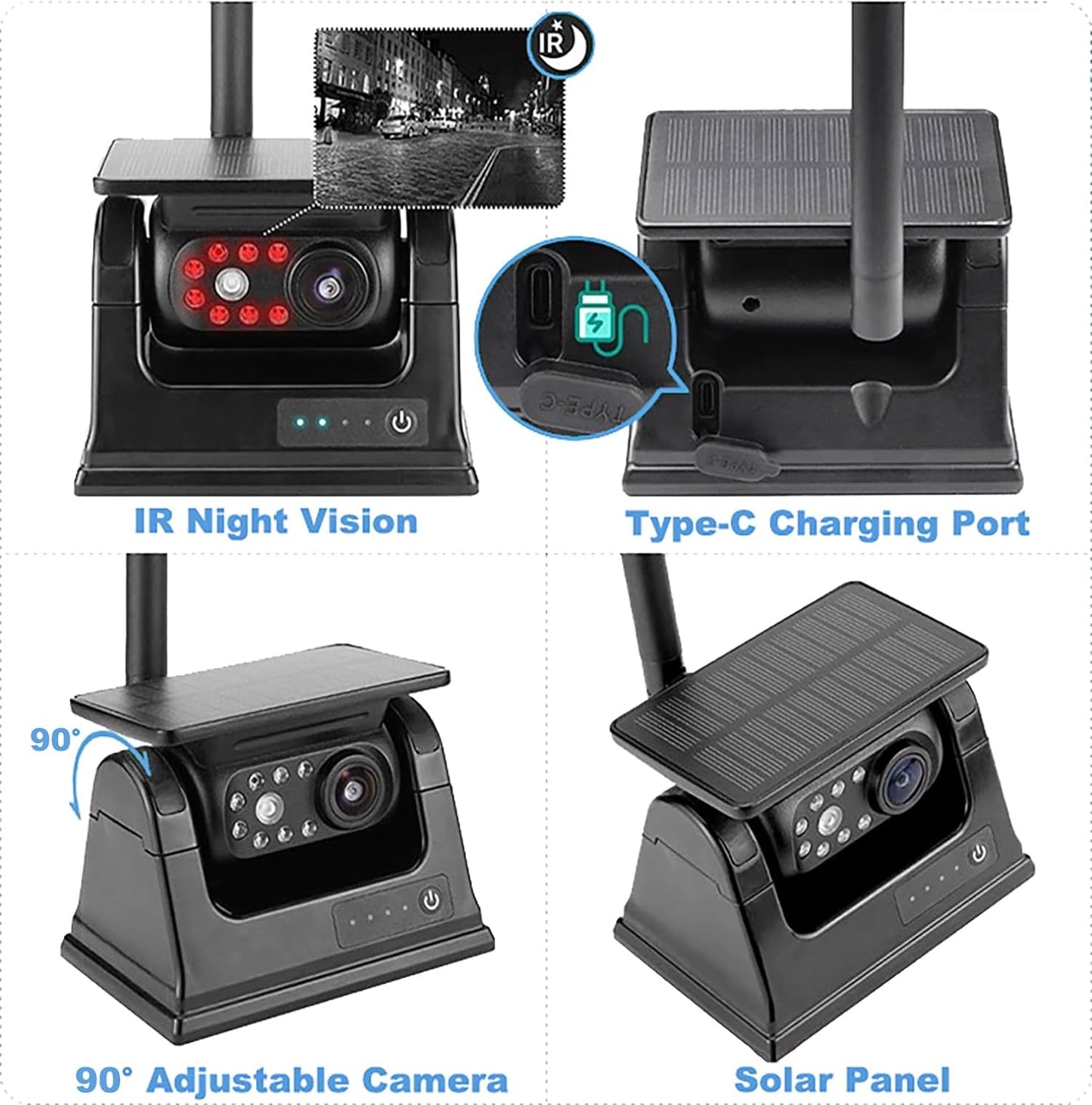 ZEROXCLUB Single Magnetic Base Solar Wireless Backup Camera, HD1080P Night Vision IP69 Waterproof Camera, Built in 9600mAh Rechargeable Battery, Compatible with Model: BSC701/BSC702/BSC102