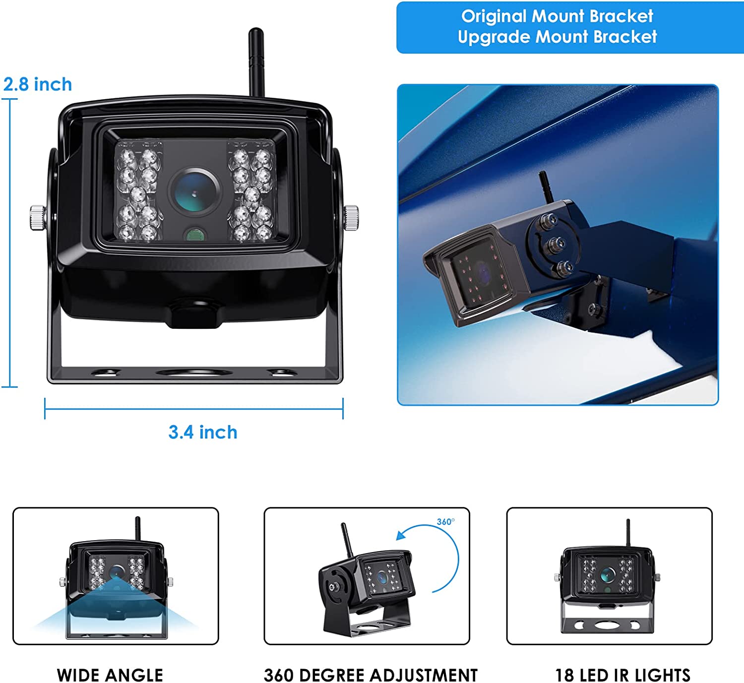 ZEROXCLUB Wireless Backup Camera Kit with 7'' DVR Quad Split Monitor, 1080P  FHD Rear Side View Camera, IP69 Waterproof + Parking Lines Reversing 